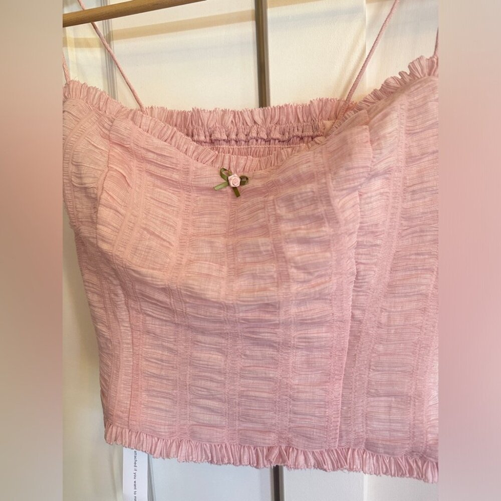 NWT Reformation Trixi Top in Baby Pink Smocking Flower Detail | size 0 - Picture 7 of 11